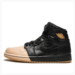 Air Jordan 1 Dama Nike Retro HI PRM Tan Ghete Baschet Negrii Maro | JD-879MZ