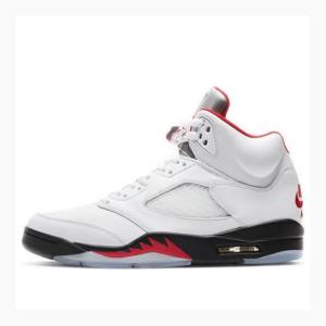 Air Jordan 5 Barbati Nike Retro Fire Ghete Baschet Albi Rosii | JD-095QI