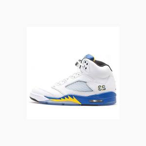 Air Jordan 5 Barbati Nike Retro Laney Ghete Baschet Albi Albastri | JD-294HL