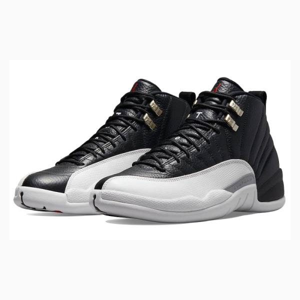 Air Jordan 12 Barbati Nike Playoffs Ghete Baschet Negrii Albi | JD-351BI