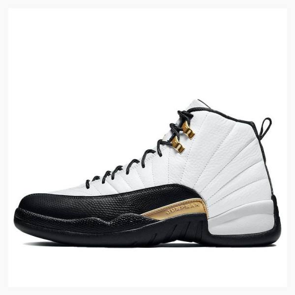 Air Jordan 12 Barbati Nike Retro Taxi Piele Intoarsa Ghete Baschet Albi Negrii | JD-169FP