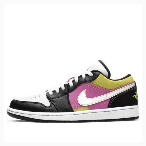 Air Jordan 1 Barbati Nike Low Spray Paint Adidași Negrii Violet Galbeni | JD-084WX