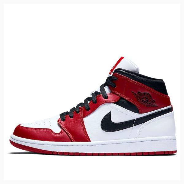 Air Jordan 1 Barbati Nike Mid-High Chicago Ghete Baschet Albi Negrii Rosii | JD-891CB