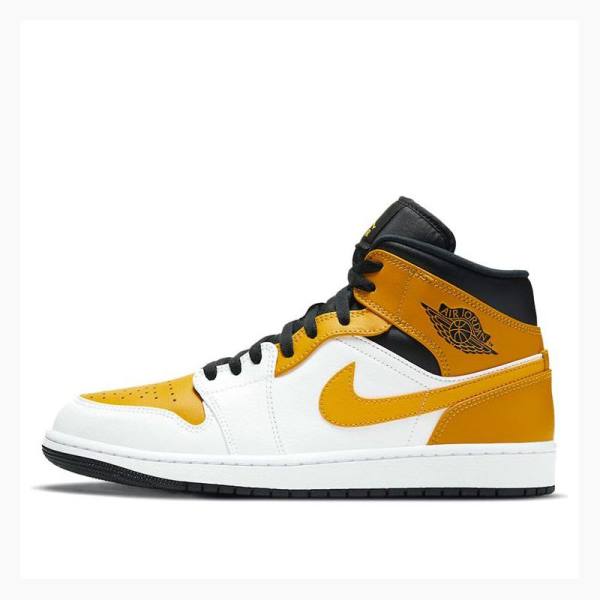 Air Jordan 1 Barbati Nike Mid-High Ghete Baschet Aurii Albi | JD-107TB