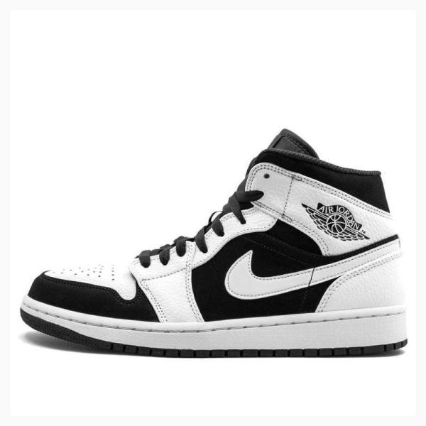 Air Jordan 1 Barbati Nike Mid-High Ghete Baschet Albi Negrii | JD-184MQ