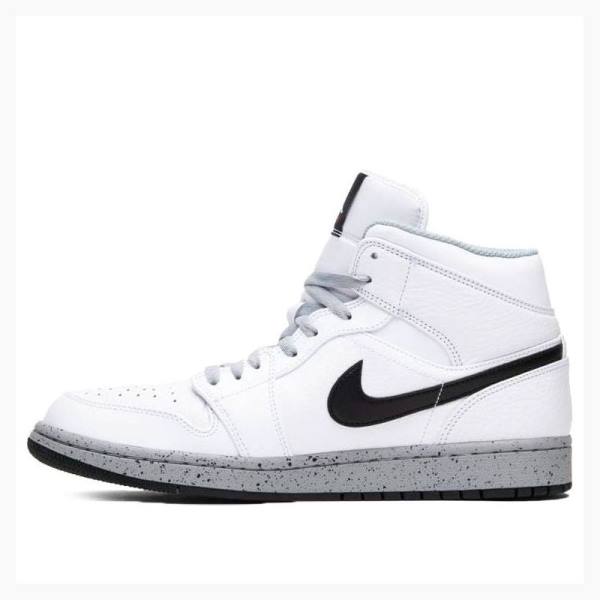 Air Jordan 1 Barbati Nike Mid-High Ghete Baschet Albi Negrii | JD-265EJ