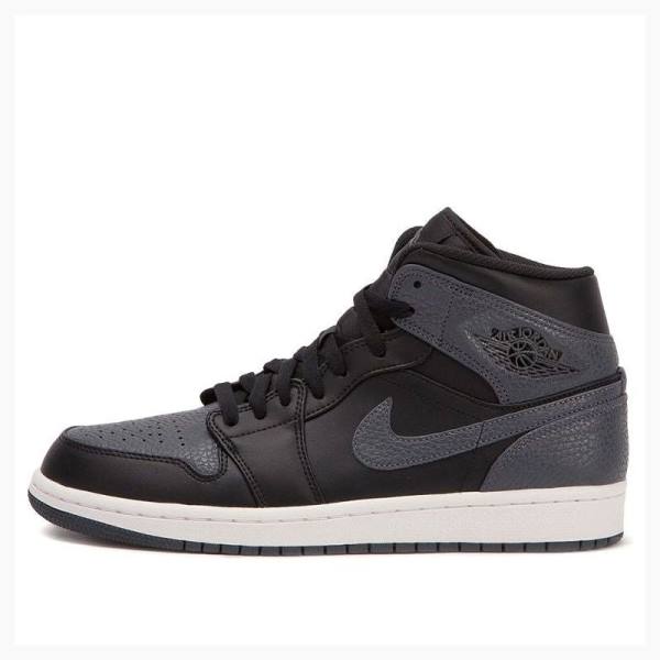 Air Jordan 1 Barbati Nike Mid-High Ghete Baschet Negrii Gri Inchis | JD-365DX