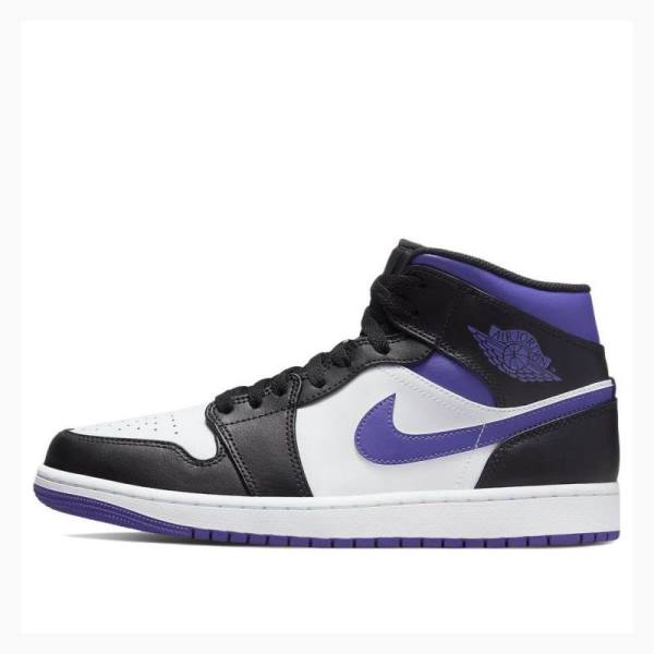 Air Jordan 1 Barbati Nike Mid-High Ghete Baschet Albi Negrii Violet | JD-371YO