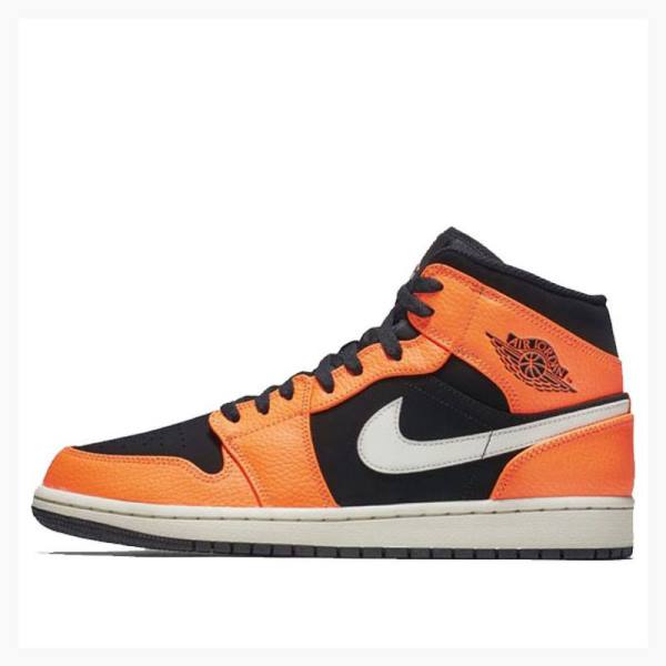 Air Jordan 1 Barbati Nike Mid-High Ghete Baschet Portocalii Negrii | JD-518CF