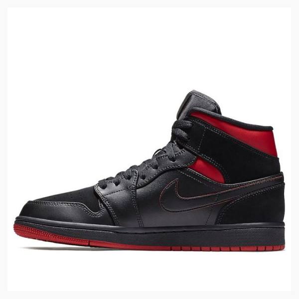 Air Jordan 1 Barbati Nike Mid-High Ghete Baschet Negrii Rosii | JD-724ZJ