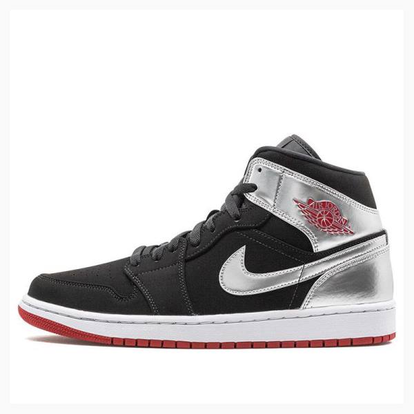 Air Jordan 1 Barbati Nike Mid-High Johnny Kilroy Ghete Baschet Negrii Argintii | JD-074GJ