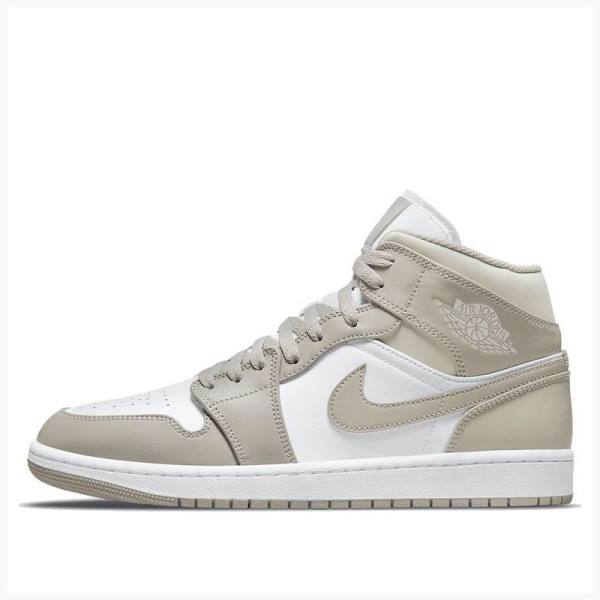 Air Jordan 1 Barbati Nike Mid-High Linen Ghete Baschet Albi Maro | JD-597DQ