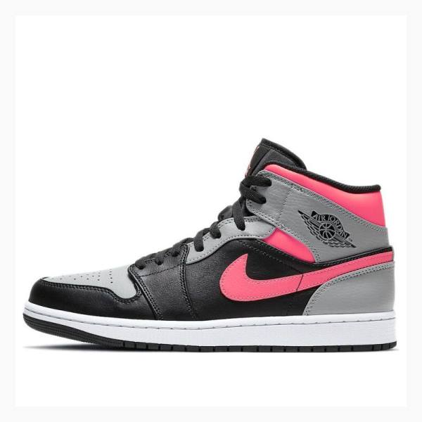 Air Jordan 1 Barbati Nike Mid-High Shadow Ghete Baschet Negrii Argintii Roz | JD-083RJ