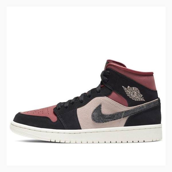 Air Jordan 1 Dama Nike Mid-High Burgundy Dusty Ghete Baschet Rosii Negrii | JD-473NU