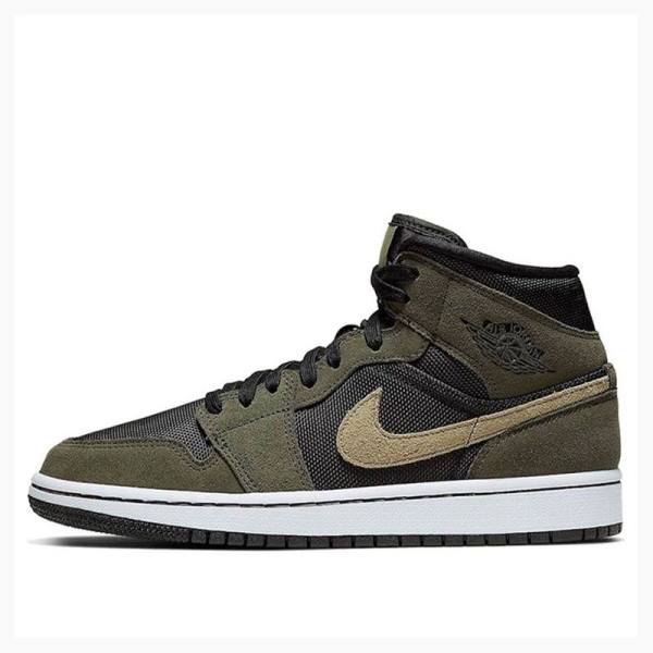 Air Jordan 1 Dama Nike Mid-High Military Ghete Baschet Masline Verzi Negrii | JD-924SX