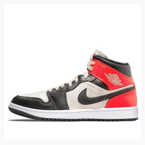 Air Jordan 1 Dama Nike Mid-High Newsprint Ghete Baschet Negrii Rosii | JD-058PG