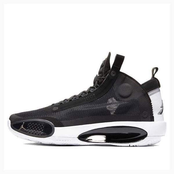 Air Jordan 34 Barbati Nike Metallic Silver Ghete Baschet Negrii Albi | JD-518UG