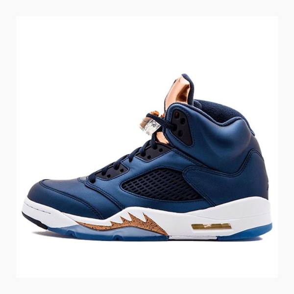 Air Jordan 5 Barbati Nike Retro Bronze Ghete Baschet Albastri | JD-437EB