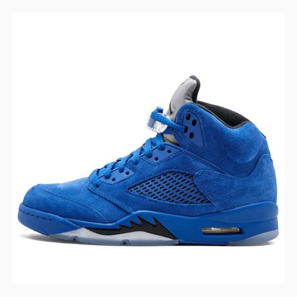 Air Jordan 5 Barbati Nike Retro Flight Suit - Piele Intoarsa Ghete Baschet Albastri | JD-289CU