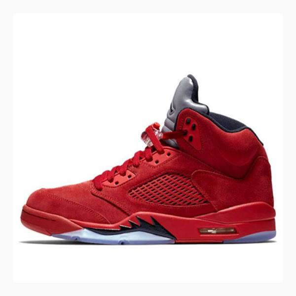 Air Jordan 5 Barbati Nike Retro Piele Intoarsa Ghete Baschet Rosii | JD-341KL