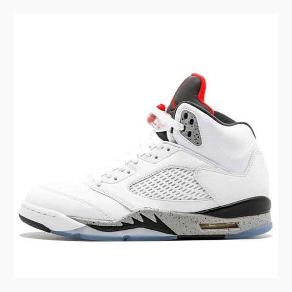 Air Jordan 5 Barbati Nike Retro White Cement Ghete Baschet Albi Negrii Rosii | JD-357LT